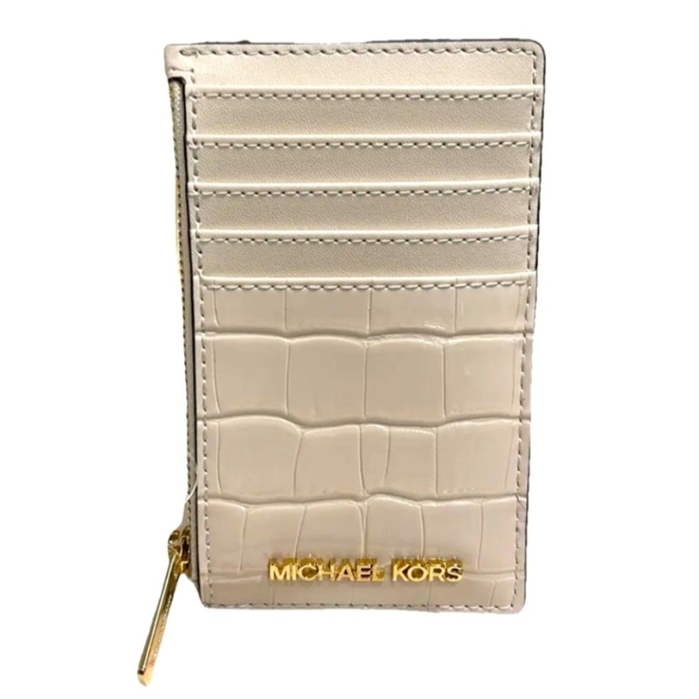 Michael Kors Jet Set Croc Embossed Card Case - NWT - Cream White 5.25x3 inches